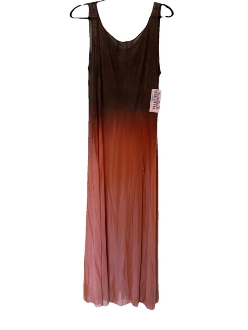 Watercolor Dancewear Sleeveless Ombre Brown to Rust Maxi Dress w Side Slit Sz 2X